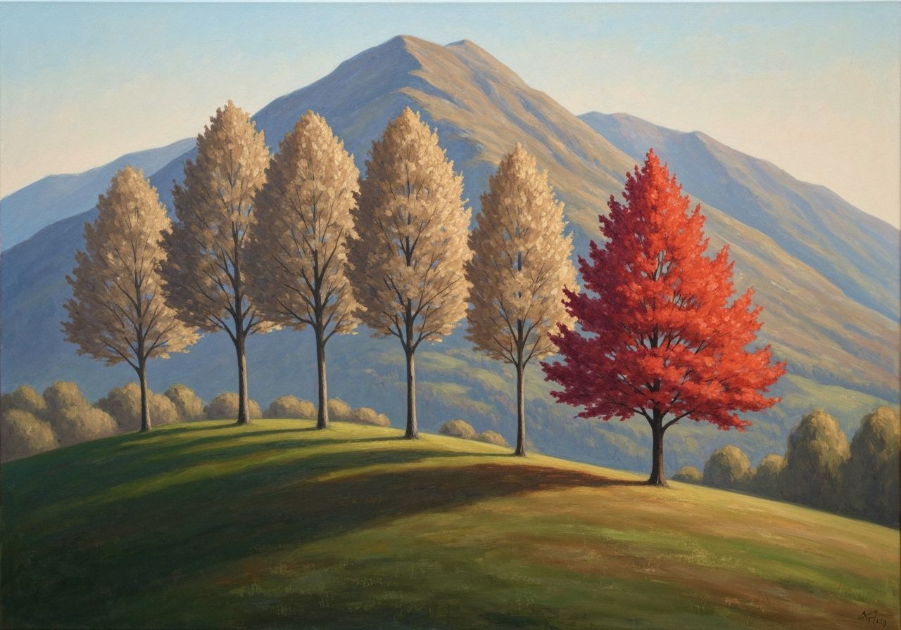 Hillside Trees Painting with Soft Blended Colors
