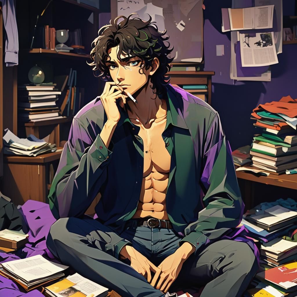 Anime-Inspired Male Concept Art in Dark Academia Style