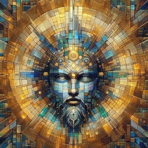 Divine Android Face Neo-Byzantine Mosaic Art