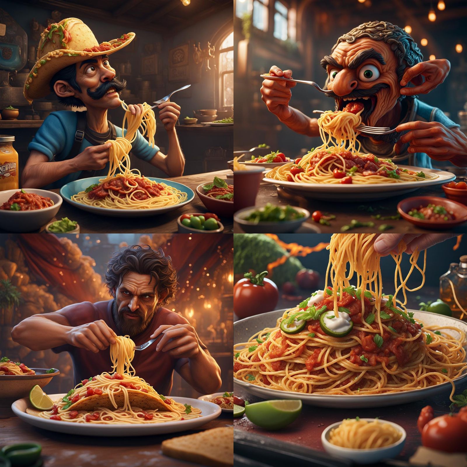 Spaghetti Eats Taco: Detailed Fantasy Concept Art