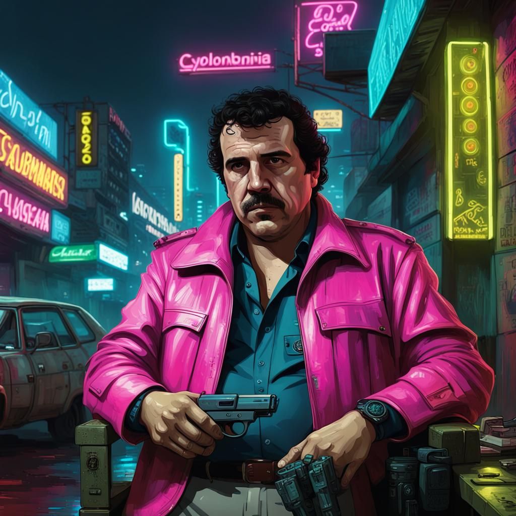 Pablo Escobar in Cyberpunk Colombia 2099