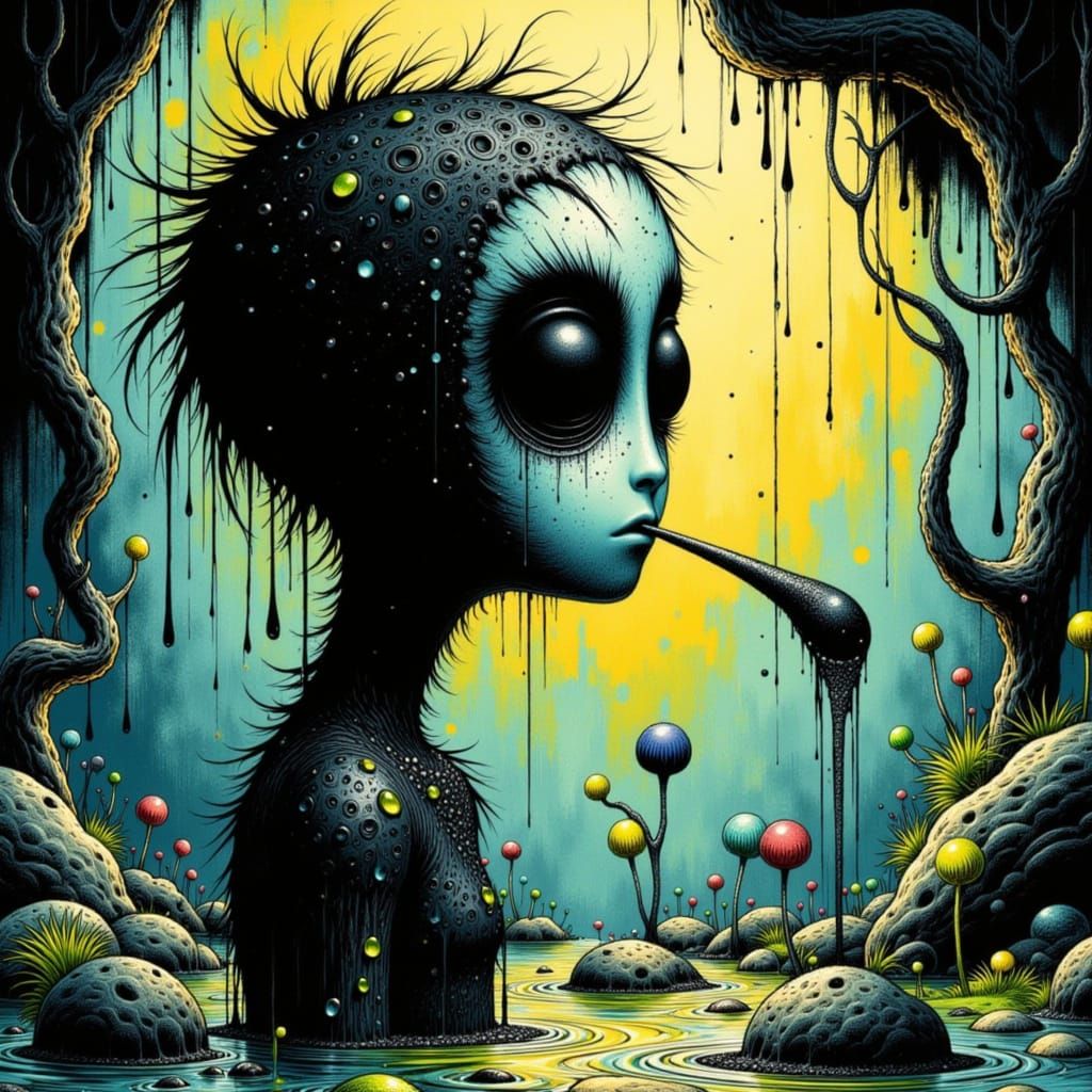 Ink Figure Emerges from Pen as Matte Painting