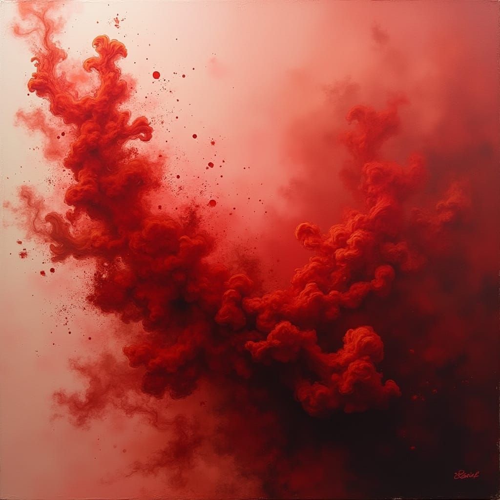 Crimson Ink Flows Symbolizing Human Transience