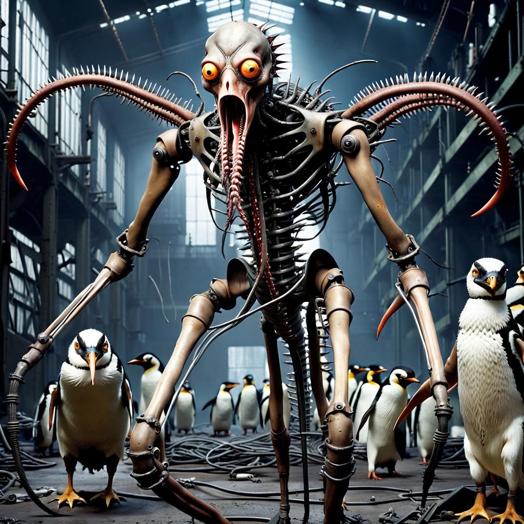 Nightmarish Biomechanical Horror in Derelict Factory