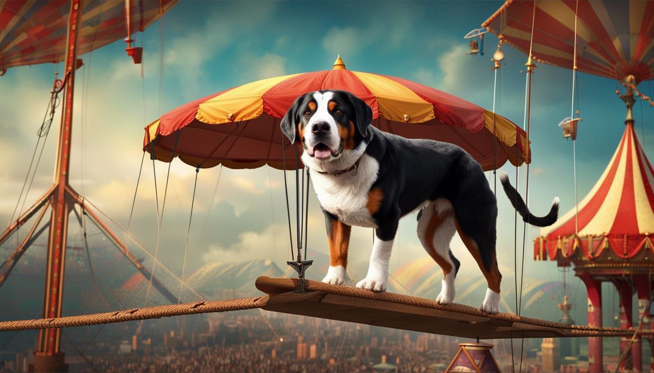 Swiss Mountain Dog Tightrope Walker in Circus