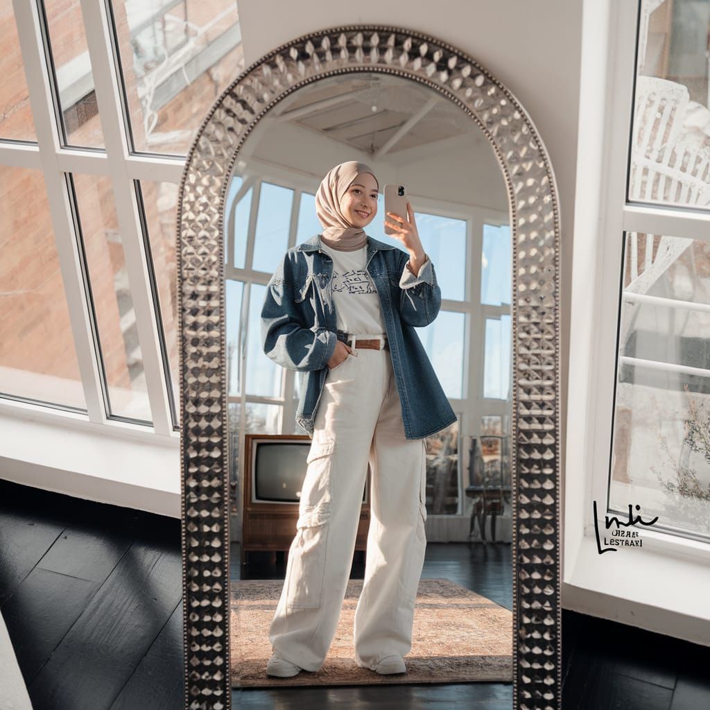 Korean Woman Takes Selfie in Bright Room