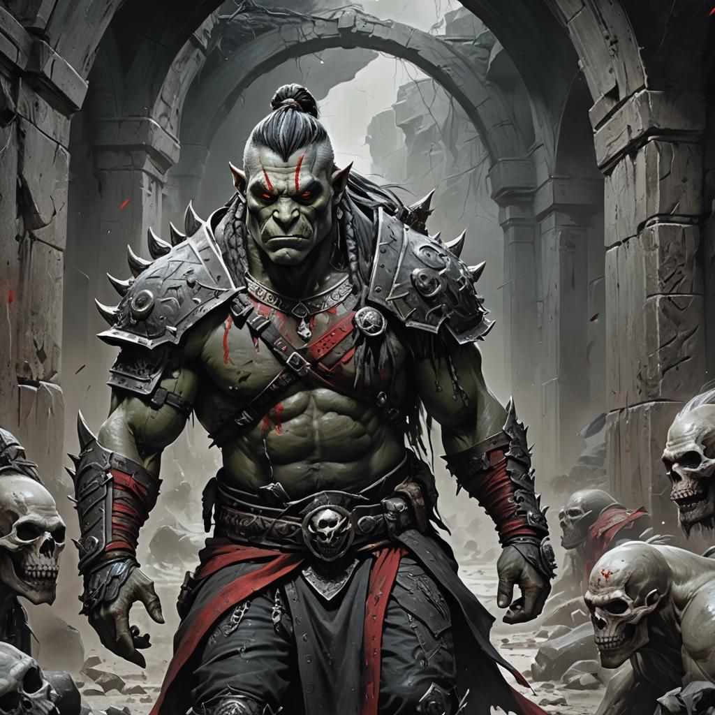 Orc High Priestess in Fantasy Splash Art Style