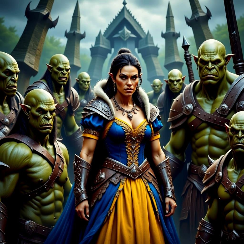 Ethereal Snow White Meets Brutal Orcs in a Cyberpunk Landsca...