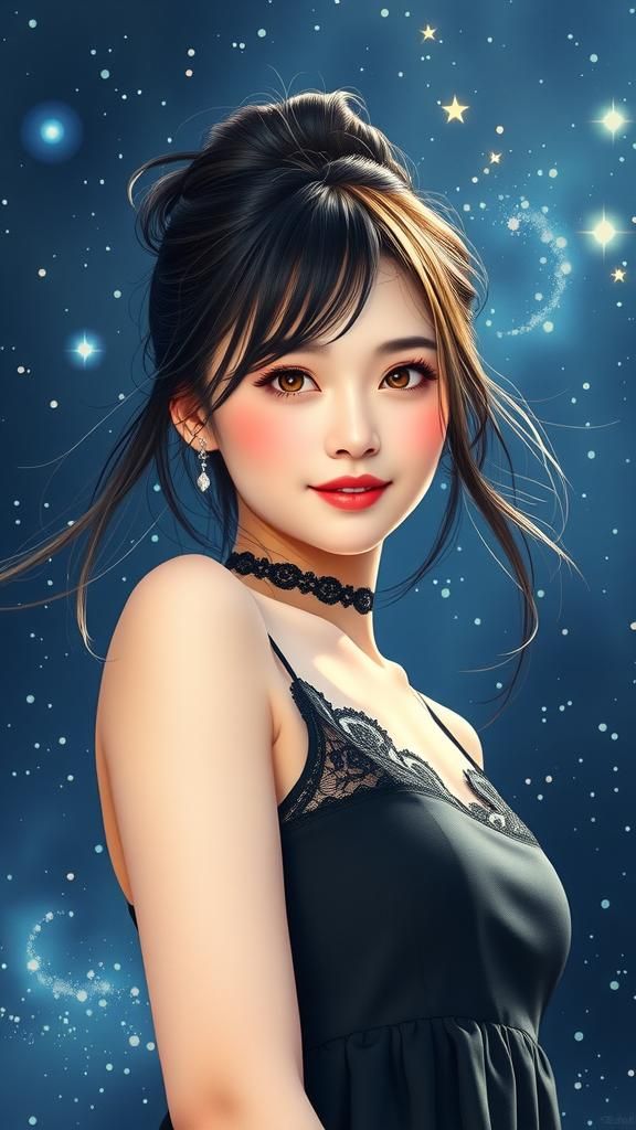 Oriental Woman in Dreamy Digital Watercolor Style