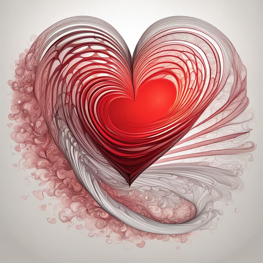 Abstract Red Heart with Fractal and Zentangle Elements