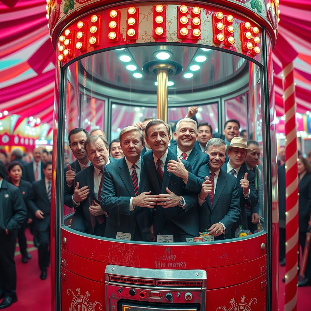 Surreal Carnival Machine with Politicians & Billionaires