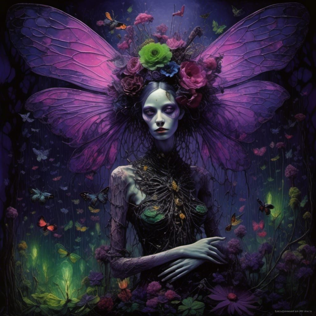 Zombie Fairy Queen in Bioluminescent Swamp Garden