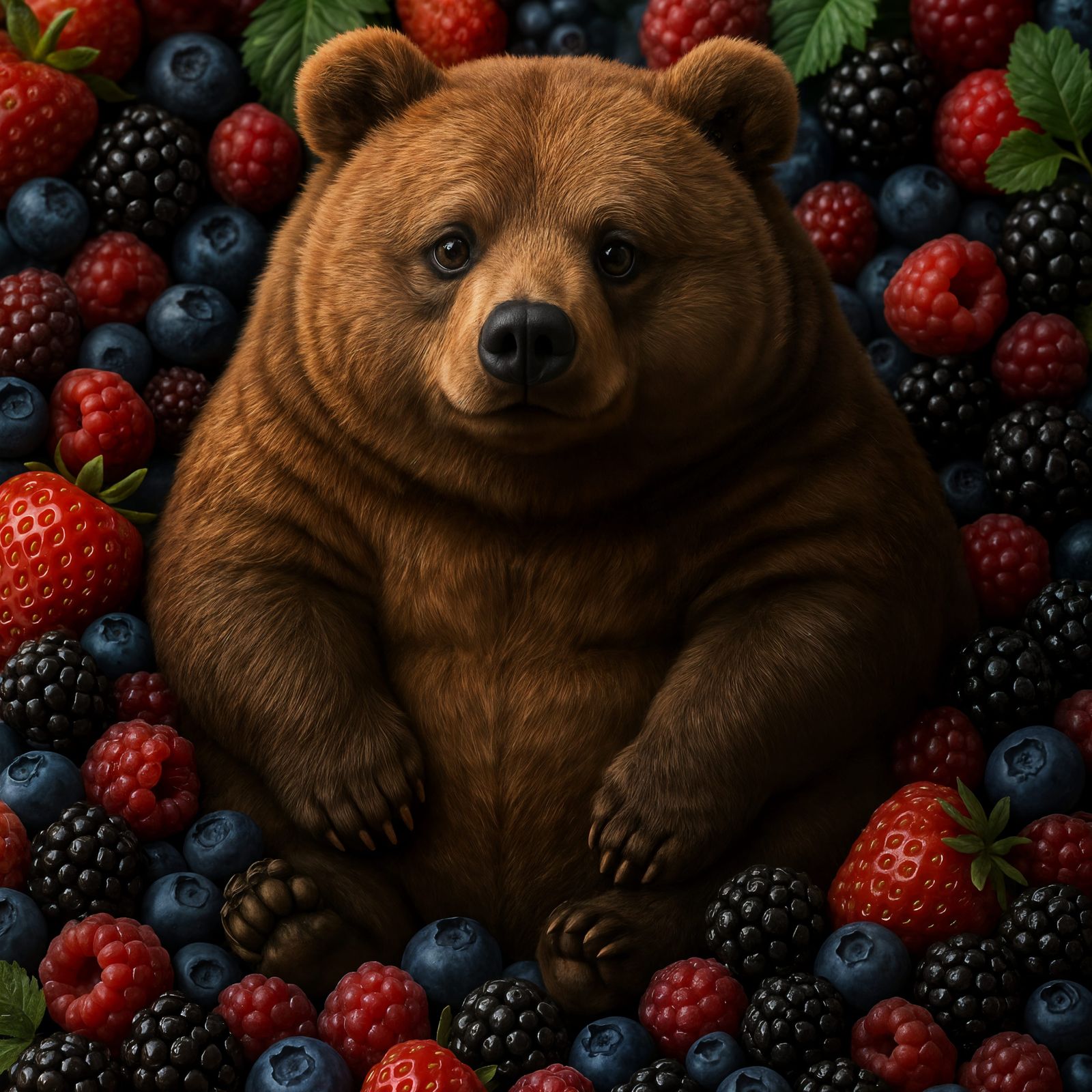 CGI Bear Surrounded by Delicious Berries