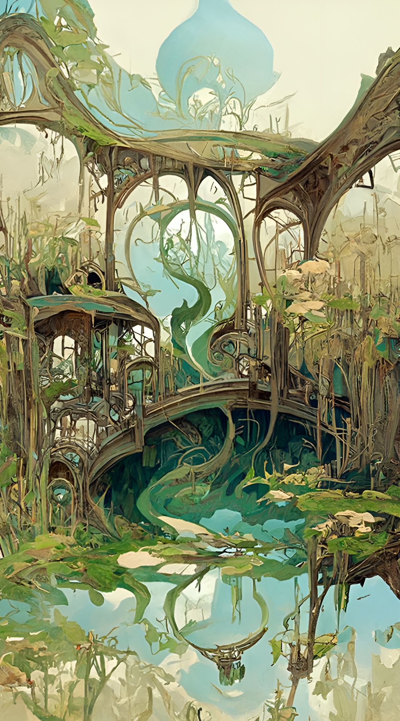 Mystic Marsh Art Nouveau Digital Illustration