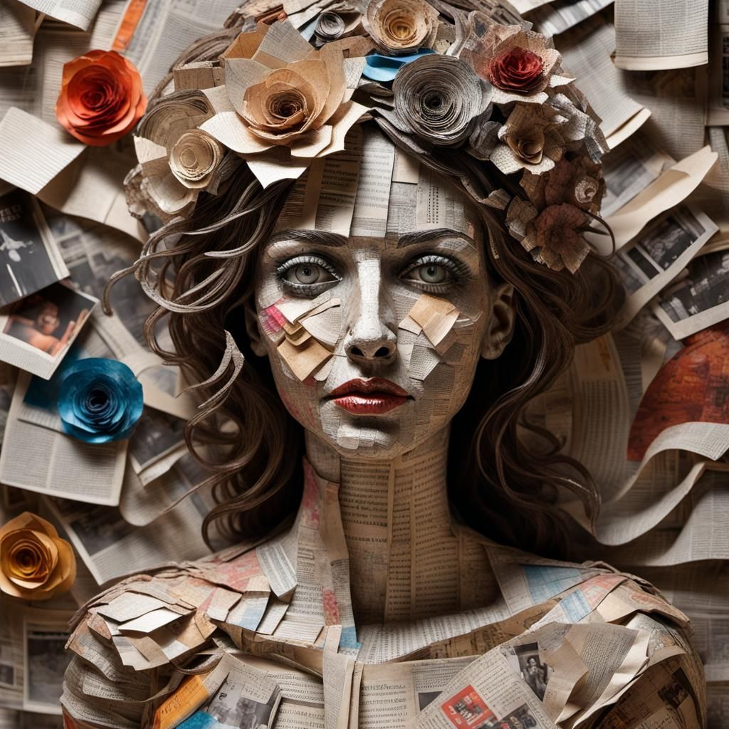 Paper Mache Woman Portrait in Mixed Media