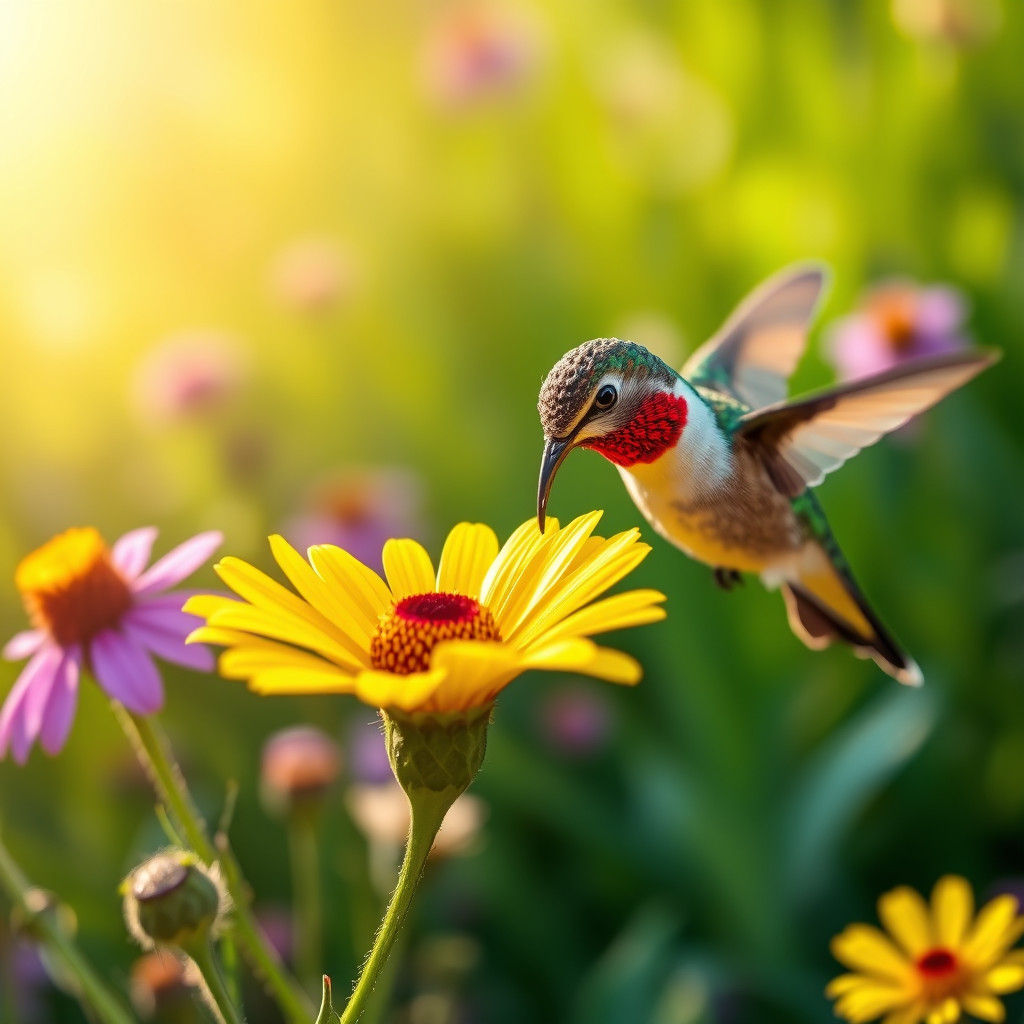 Hummingbird Nectar Close-Up in Lush Meadow