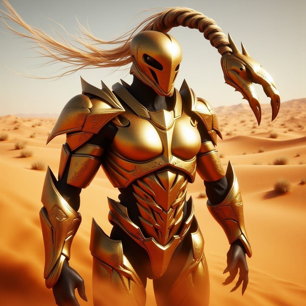 Surreal Desert Warrior in Golden Armor