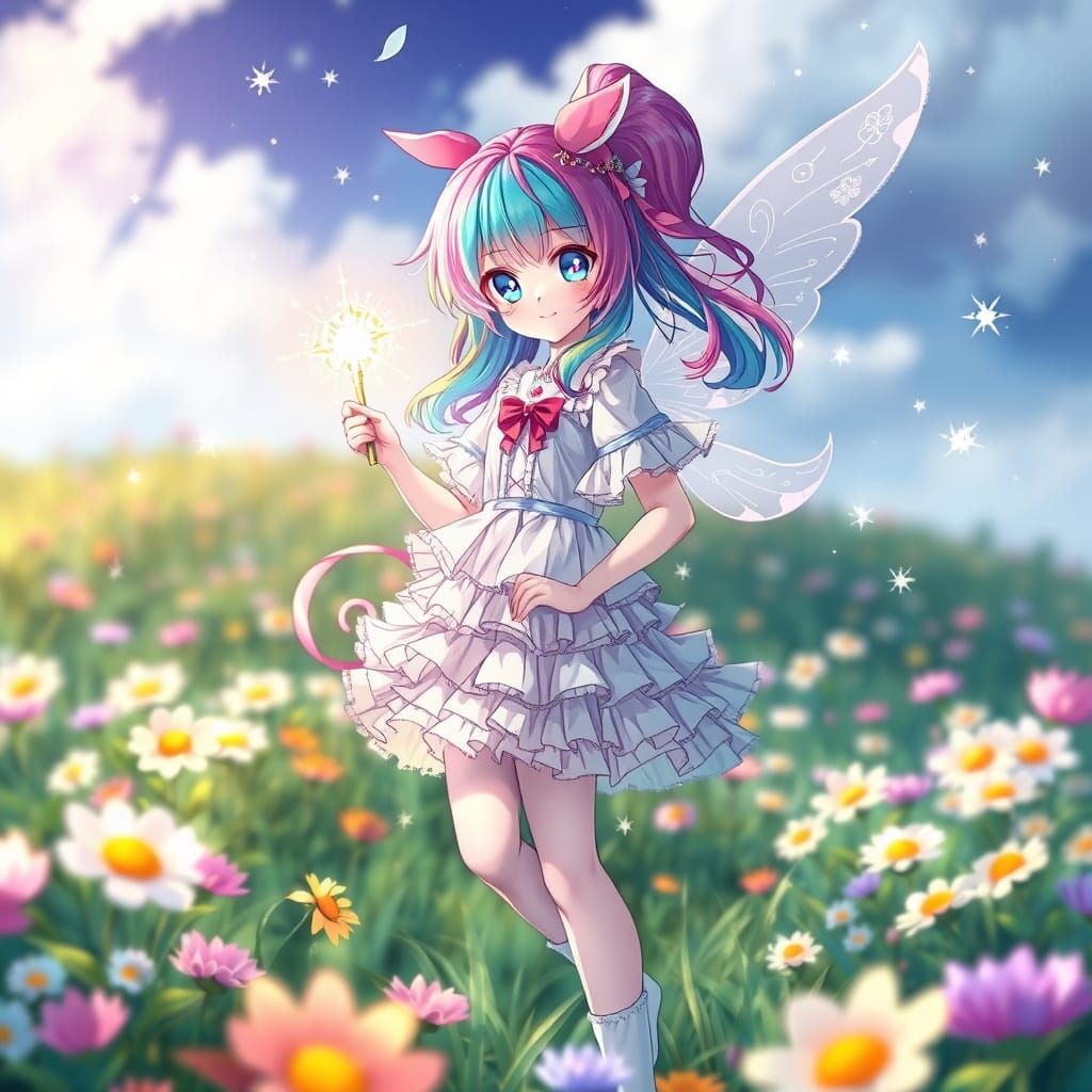 Magical Girl in Flower Field: Anime Art