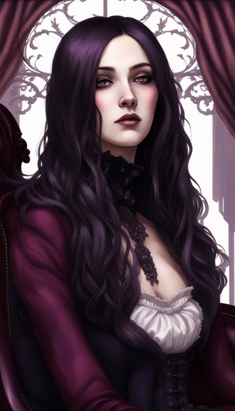 Somatou Style, European Features, Nanette Fluhr, Gustave courbet style , A very lovely but pale woman with dark black ha...