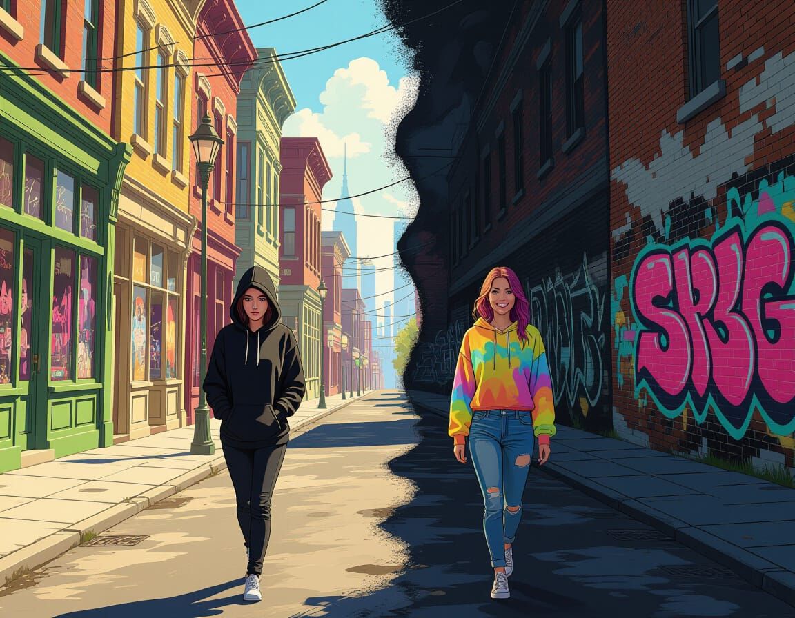 City Street Divided: Light and Dark Juxtaposition