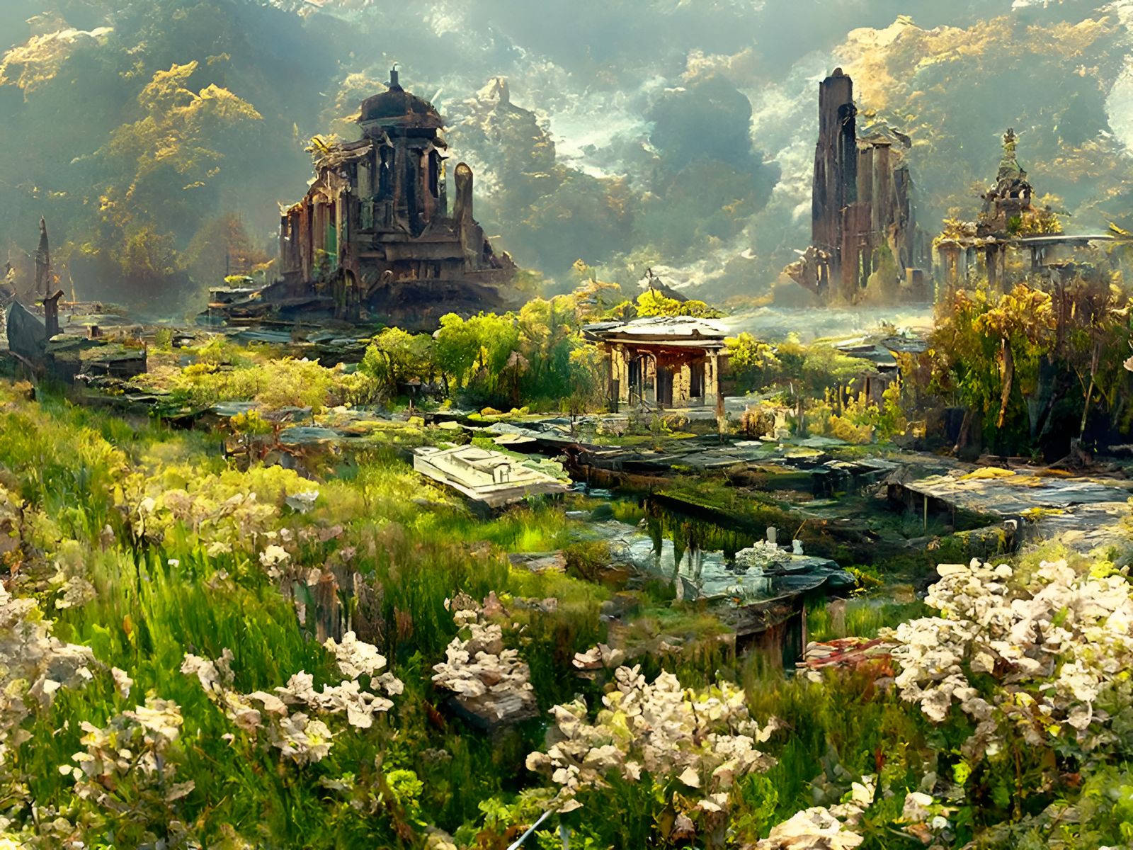 Post-Apocalyptic Temple Landscape in Hudson River Style