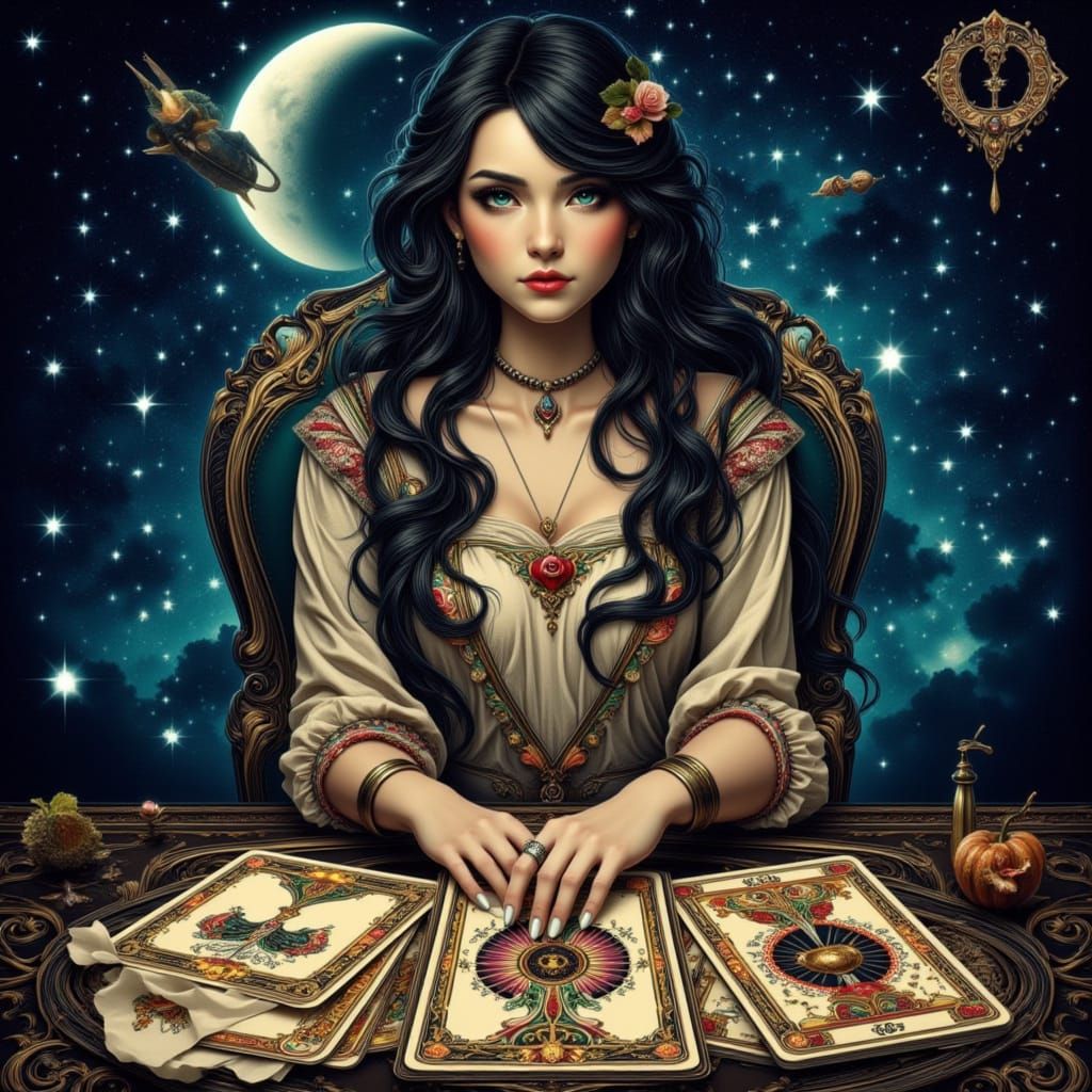 Mystical Fortune Teller with Tarot Cards in Neo-Traditional ...