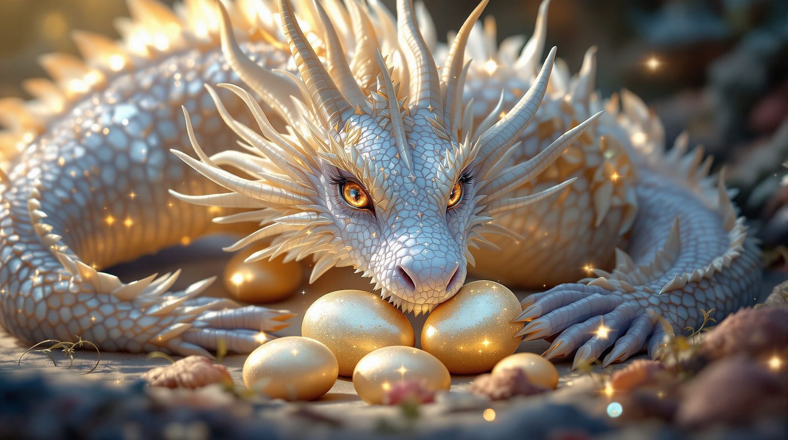 Majestic Mother Dragon Protecting Her Eggs