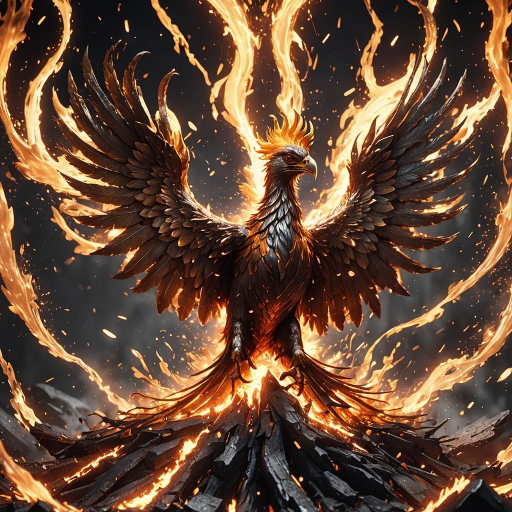 Fiery Metal Phoenix in Dramatic 3D Rendering