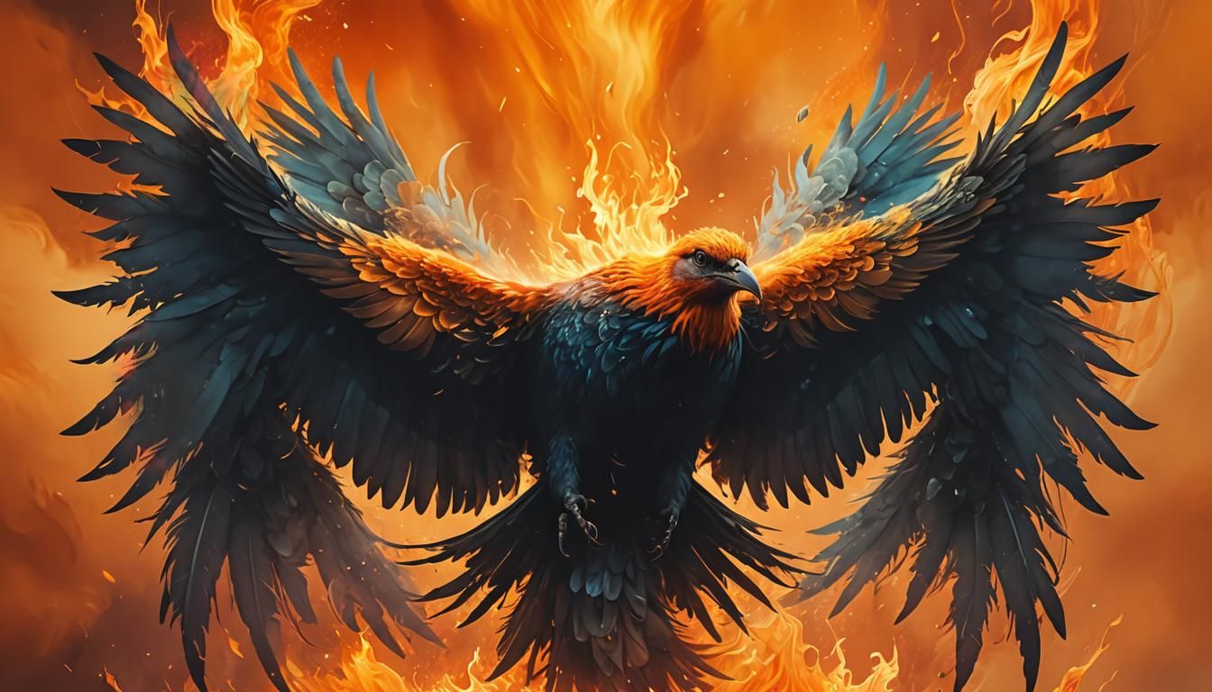 Galactic Ice Bird in Flames: Surreal Digital Art