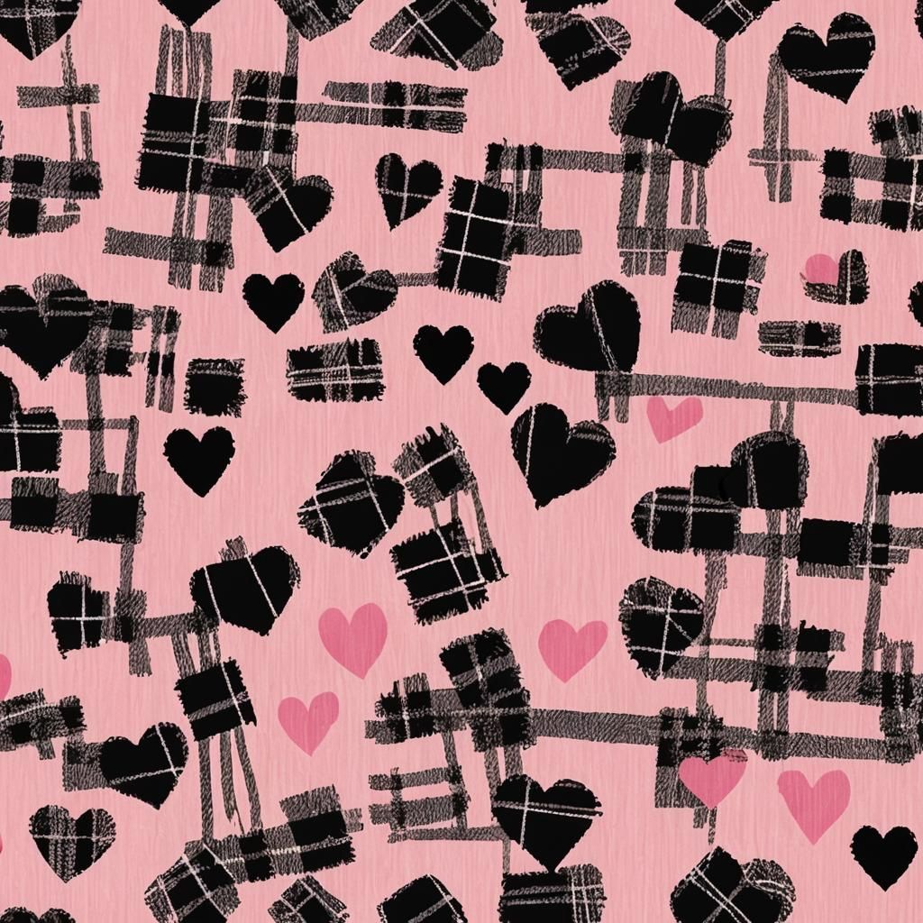 Pink and Black Heart Plaid Pattern Design