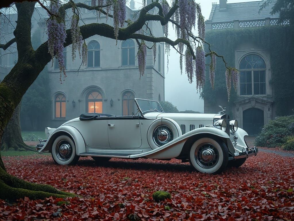 Classic Car at Weathered Manor in Bauhaus Style