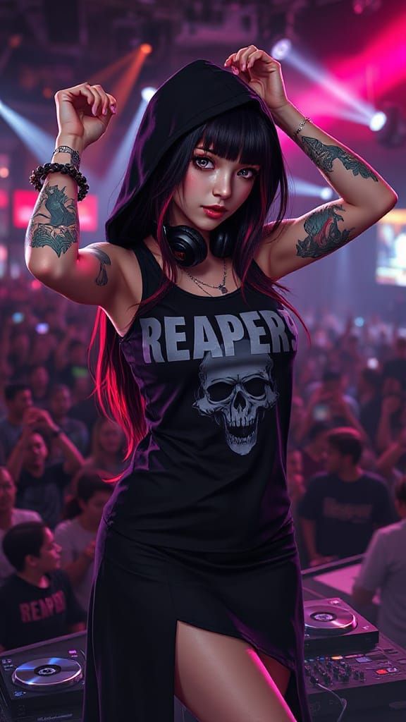 Anime DJ with Raven Hair in Digital Realistic Style
