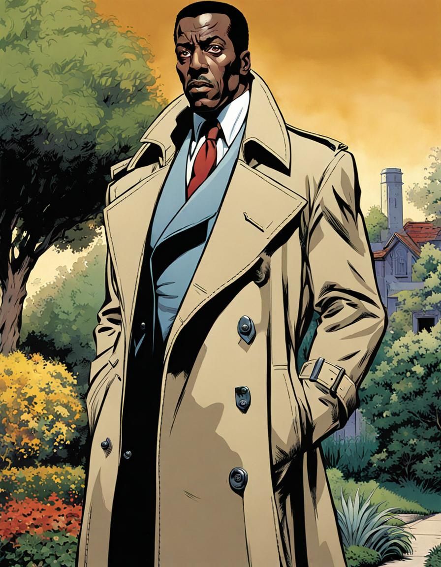 Man in Trench Coat, Comic Book Illustration