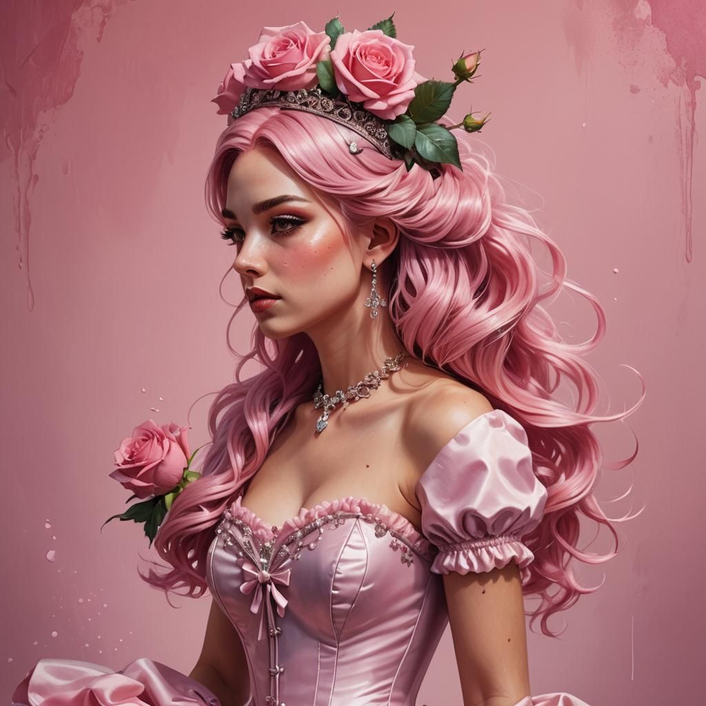 Girl in Pink Corset Dress Digital Art