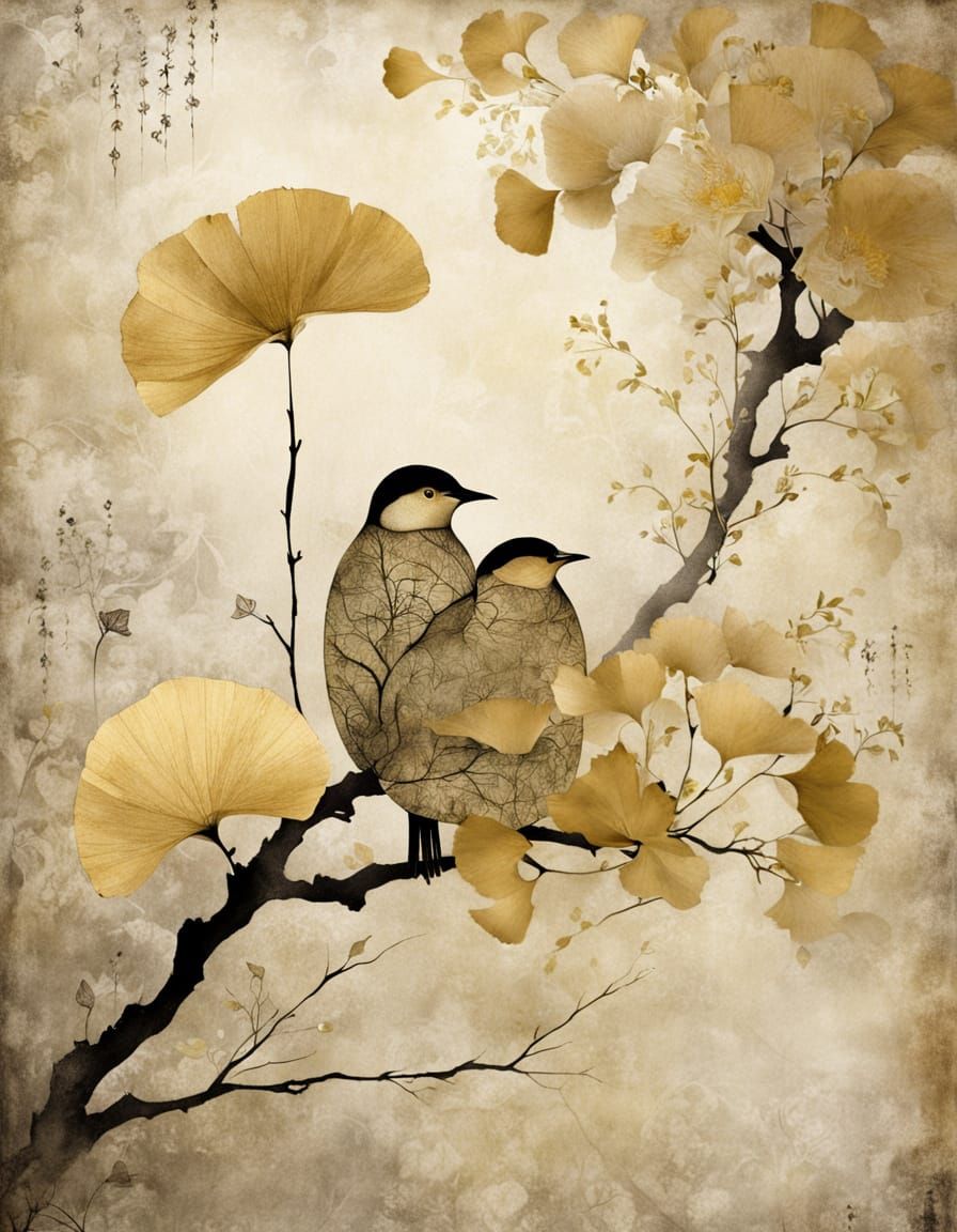 Whimsical Sumi-e Ink Art of Serene Ikebana Arrangement