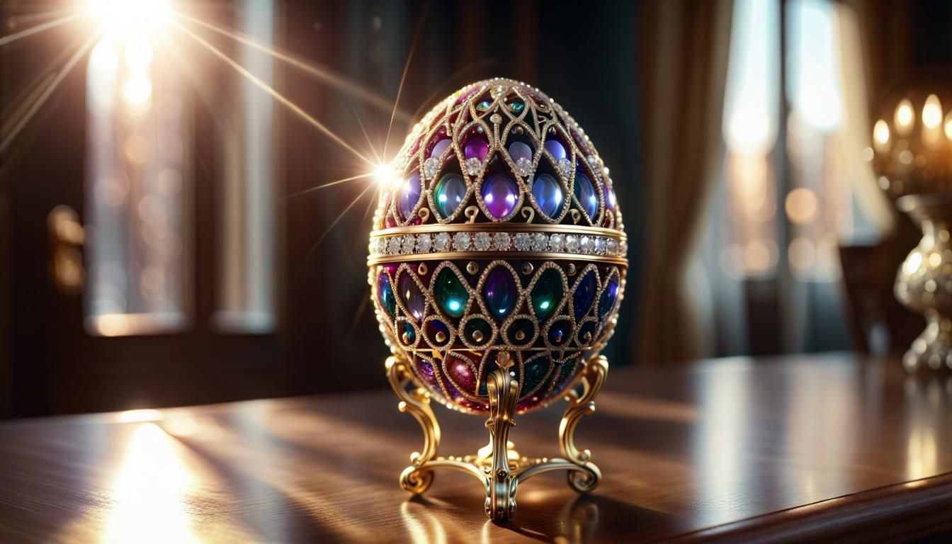 Filigree Diamond Faberge Egg with Sparkling Gems