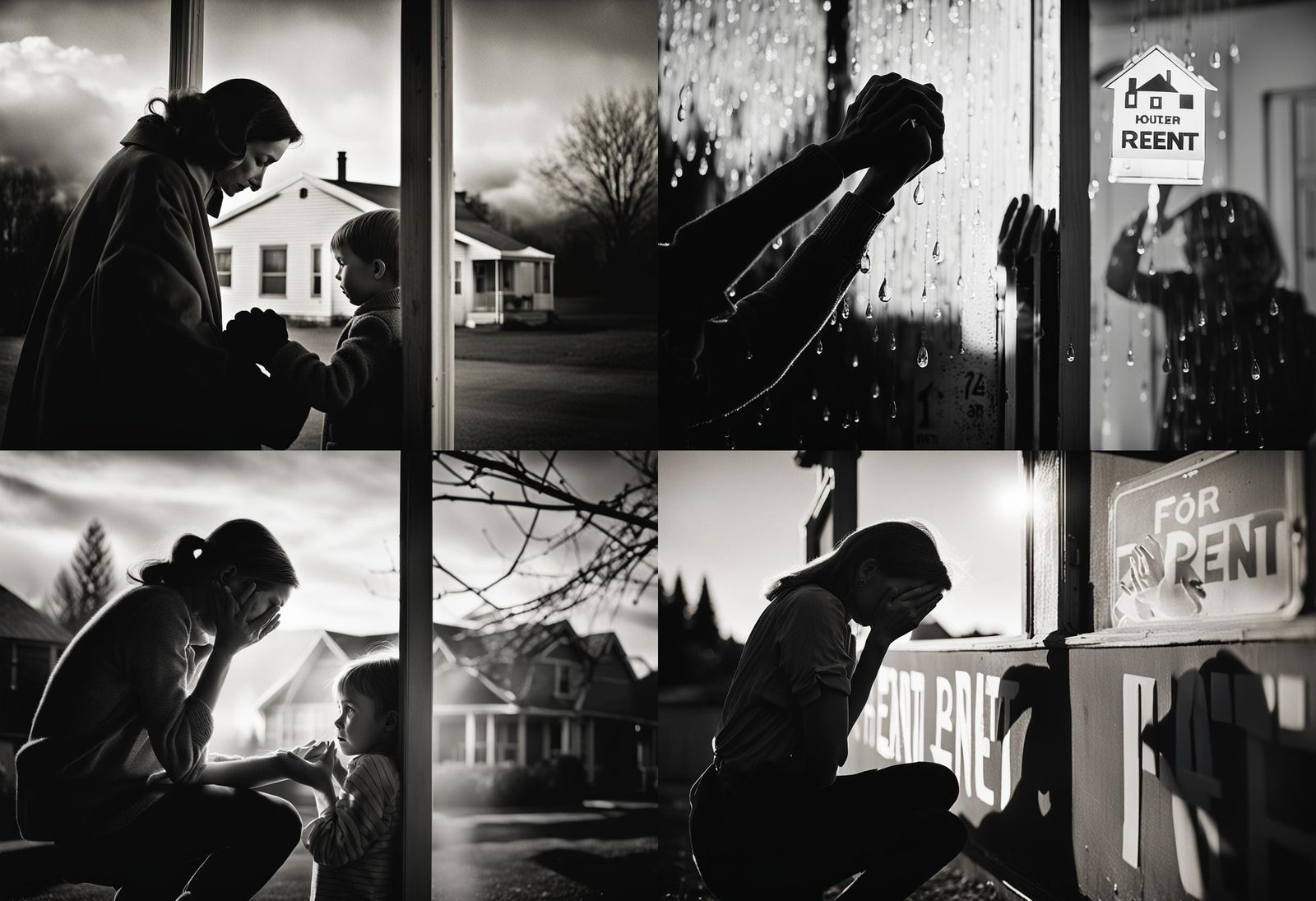 Distressed Mother in Black and White Photograph