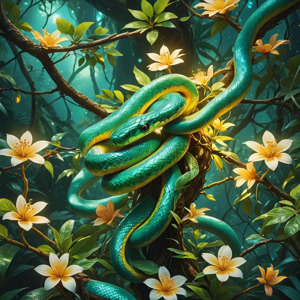 Emerald Serpent in Jungle, Digital Matte Painting