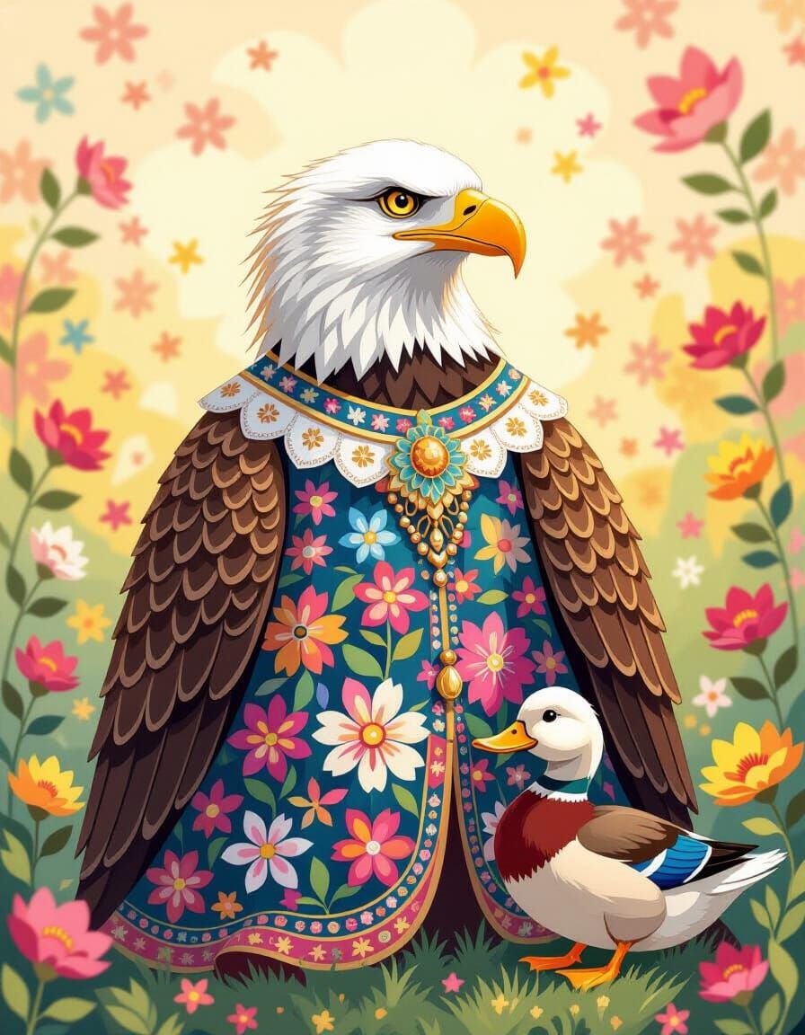 Patchwork Eagle Portrait in Ornate Floral Dress