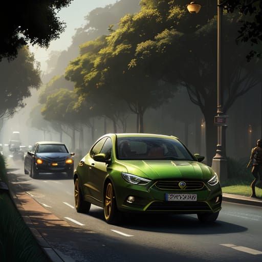 African Road Car in Vibrant Oil Painting Style