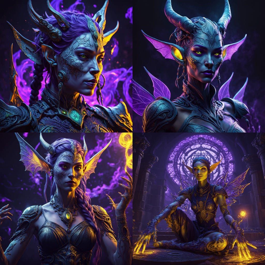 Cyberpunk Elven Pixie Cyborg in Vivid Black Light