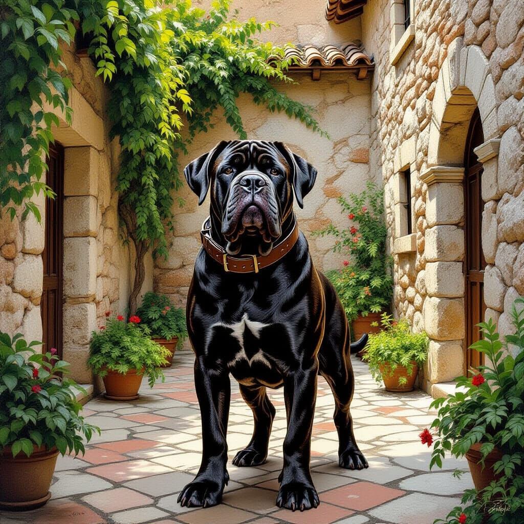 Neapolitan Mastiff in Ancient Italian Courtyard