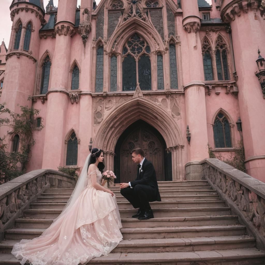 Pastel Goth wedding
Pink and black gothic castle background