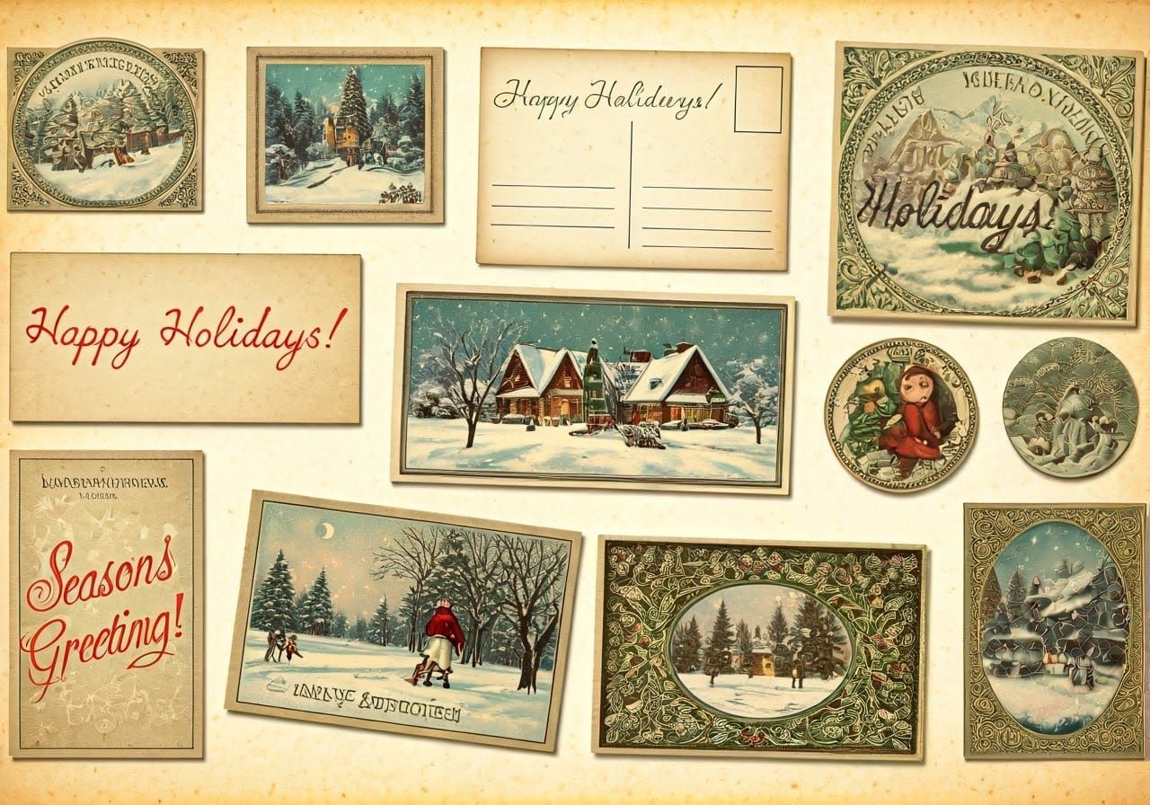 Antique Holiday Postcards in Sentimental Americana Style