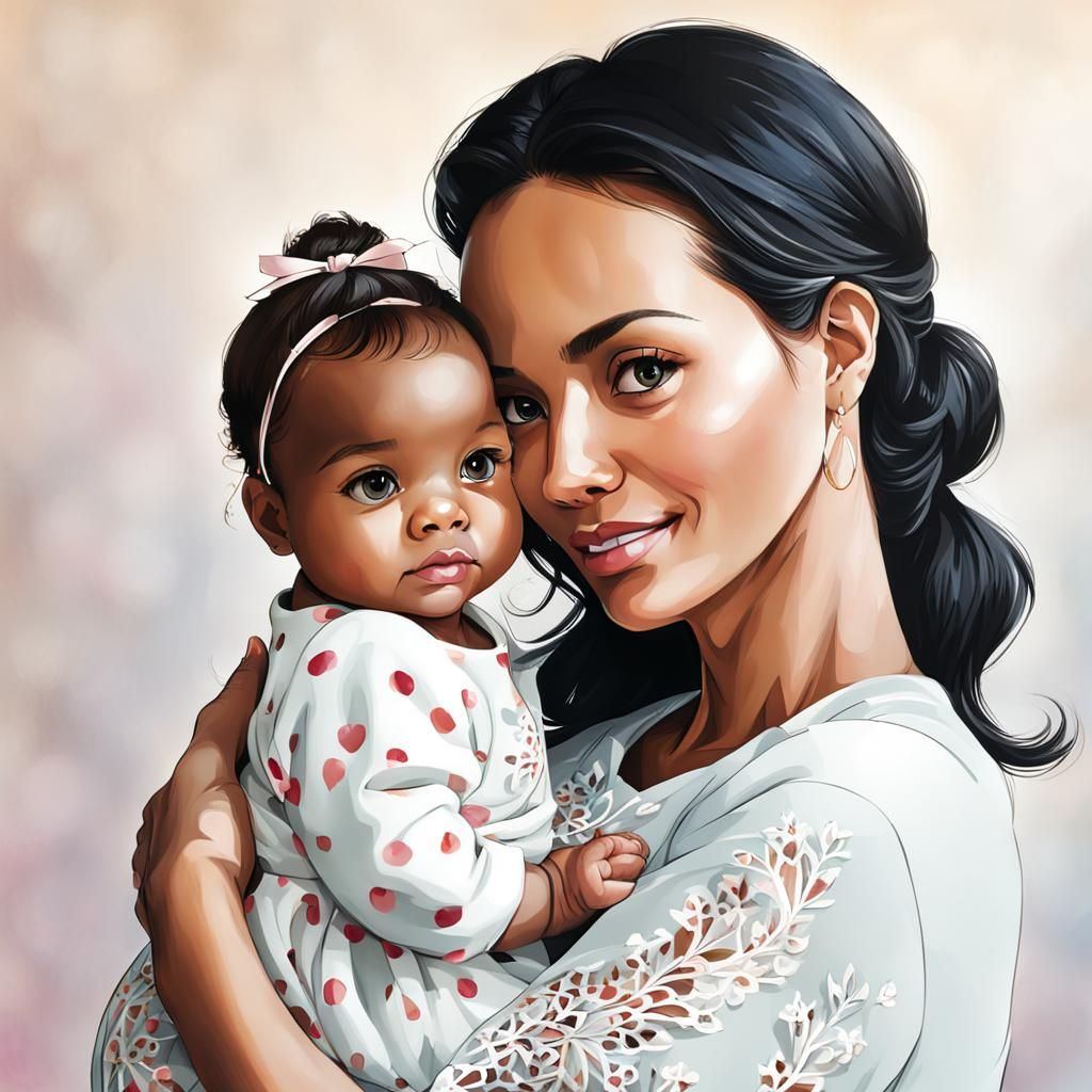 Touching Image of Mother and Baby Girl