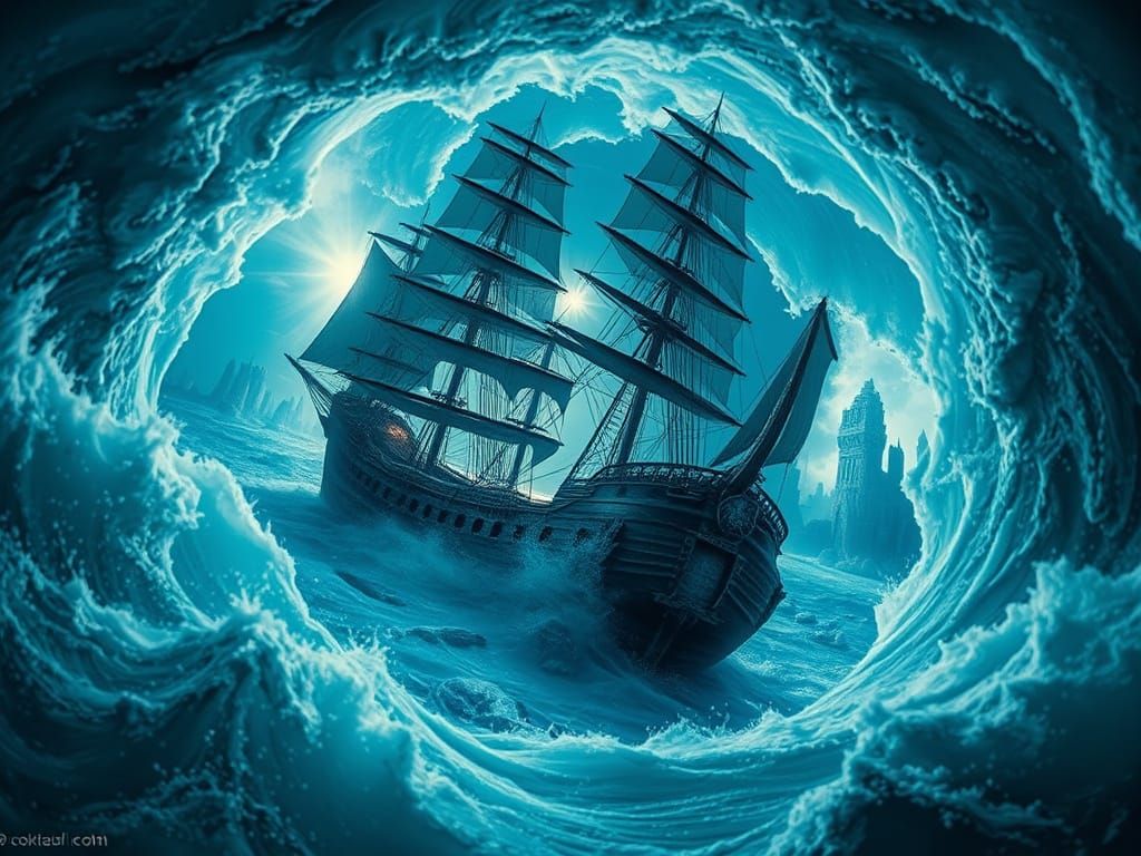 Surreal Oceanic Wreckage in Ethereal Light