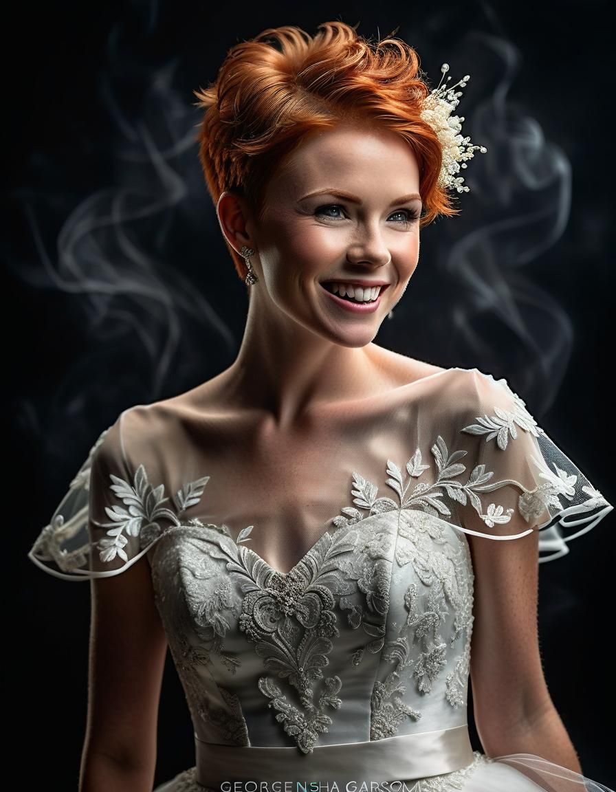 Glamorous Redhead Bride in Organza Lace Gown