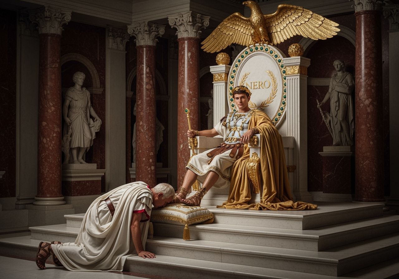 Emperor Nero on Lavish Throne with Senator