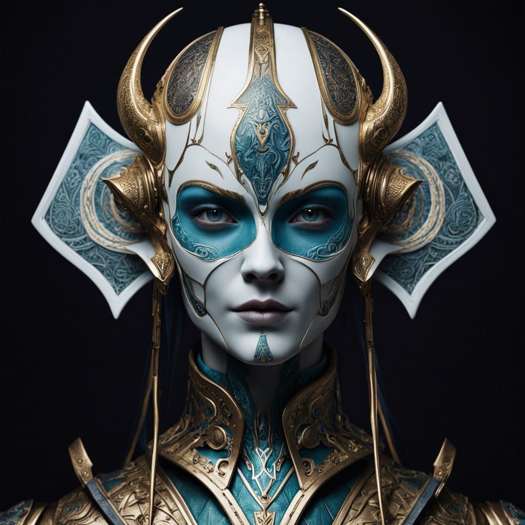 Ethereal Cyber Samurai Warrior in Emerald Gold Noire