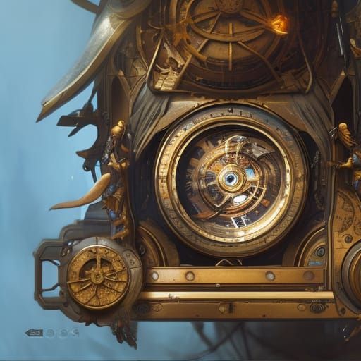 Ornate Cuckoo Clock Gears in Dramatic Digital Art